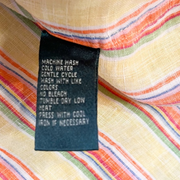 Vintage Lauren Ralph Lauren 100% Linen Yellow Striped Button-Down Size Medium - Picture 13 of 13